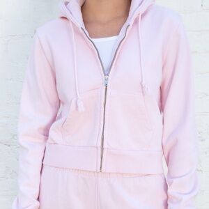Brandy Melville Hoodie Womens One Size Pink  Cropped Sweatshirt Full Zipper